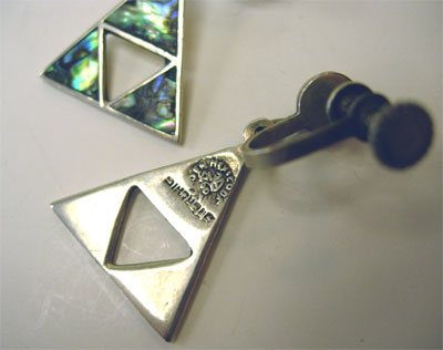 vintage 1940's sterling silver abalone screw back earrings