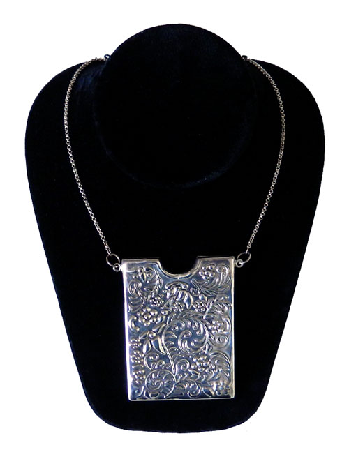 Sterling silver business card holder necklace