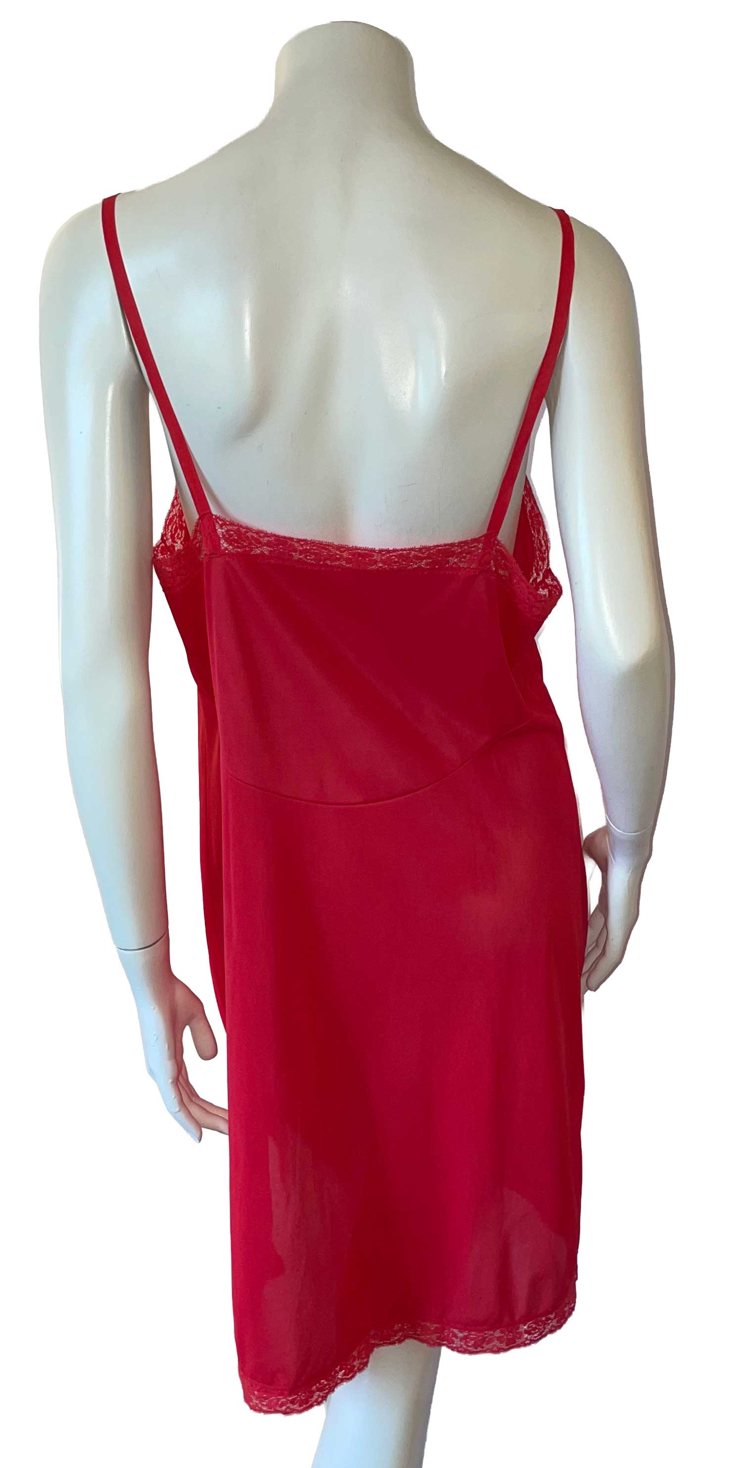 Vintage red nylon lace trimmed slip