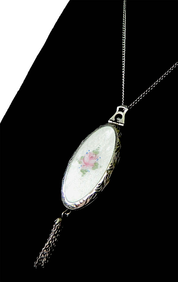 Antique enameled locket necklace