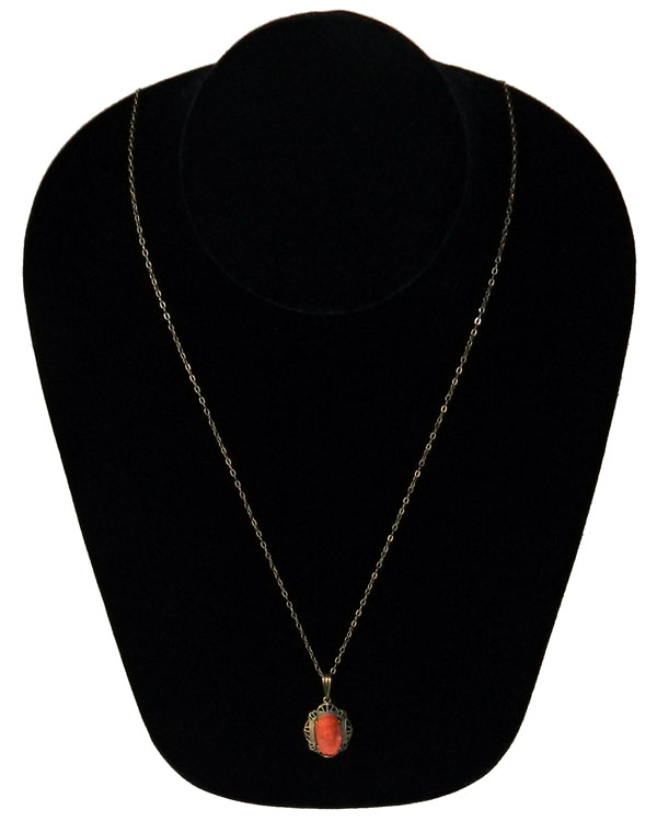 Sterling silver coral cameo necklace