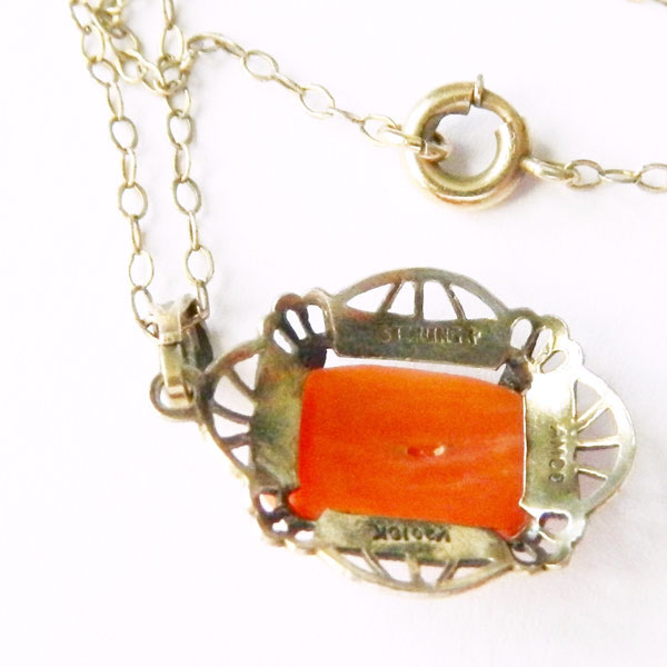 Sterling silver coral cameo necklace