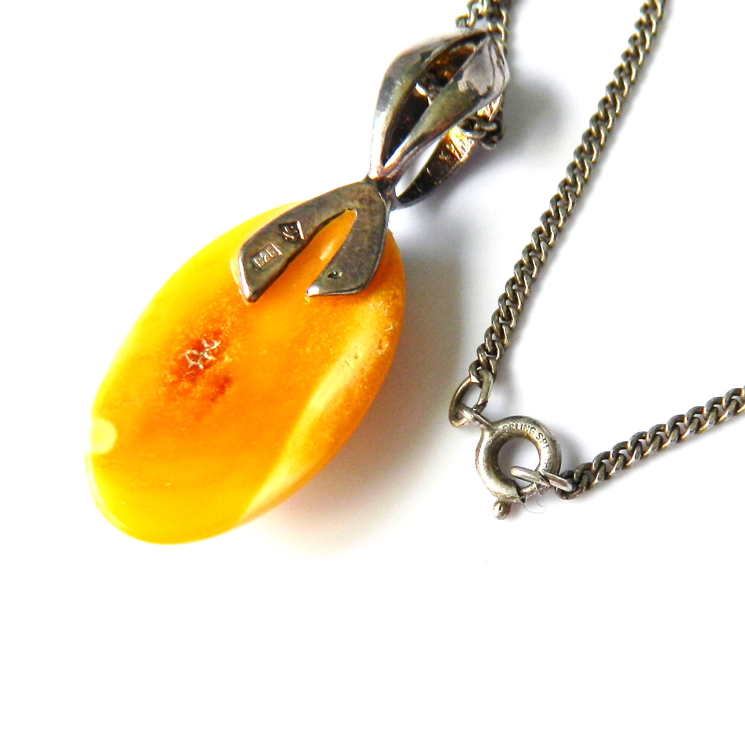 Egg yolk amber pendant necklace