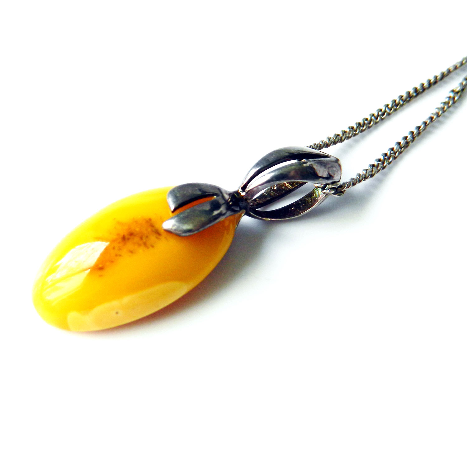 Egg yolk amber pendant necklace