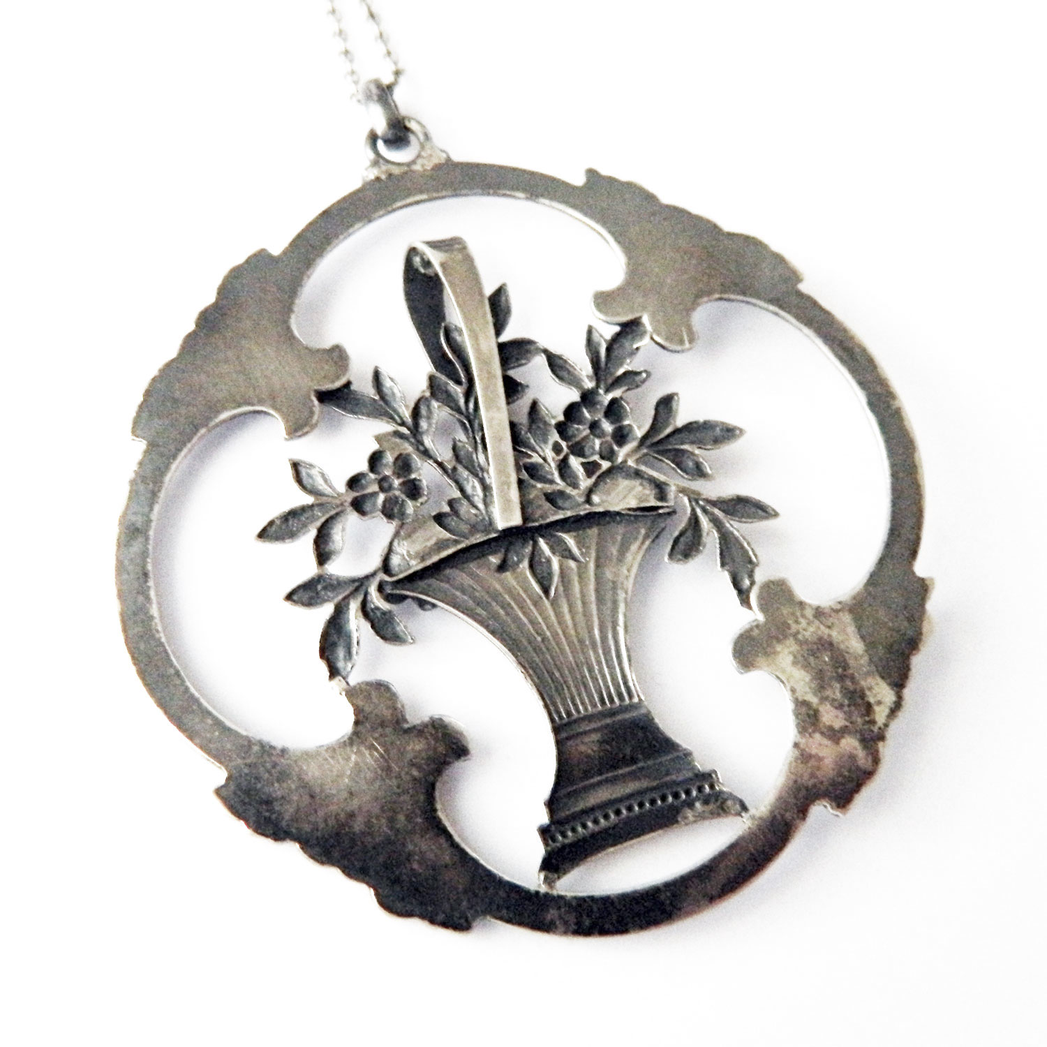 1940s Silver Flower Pot Pendant Necklace