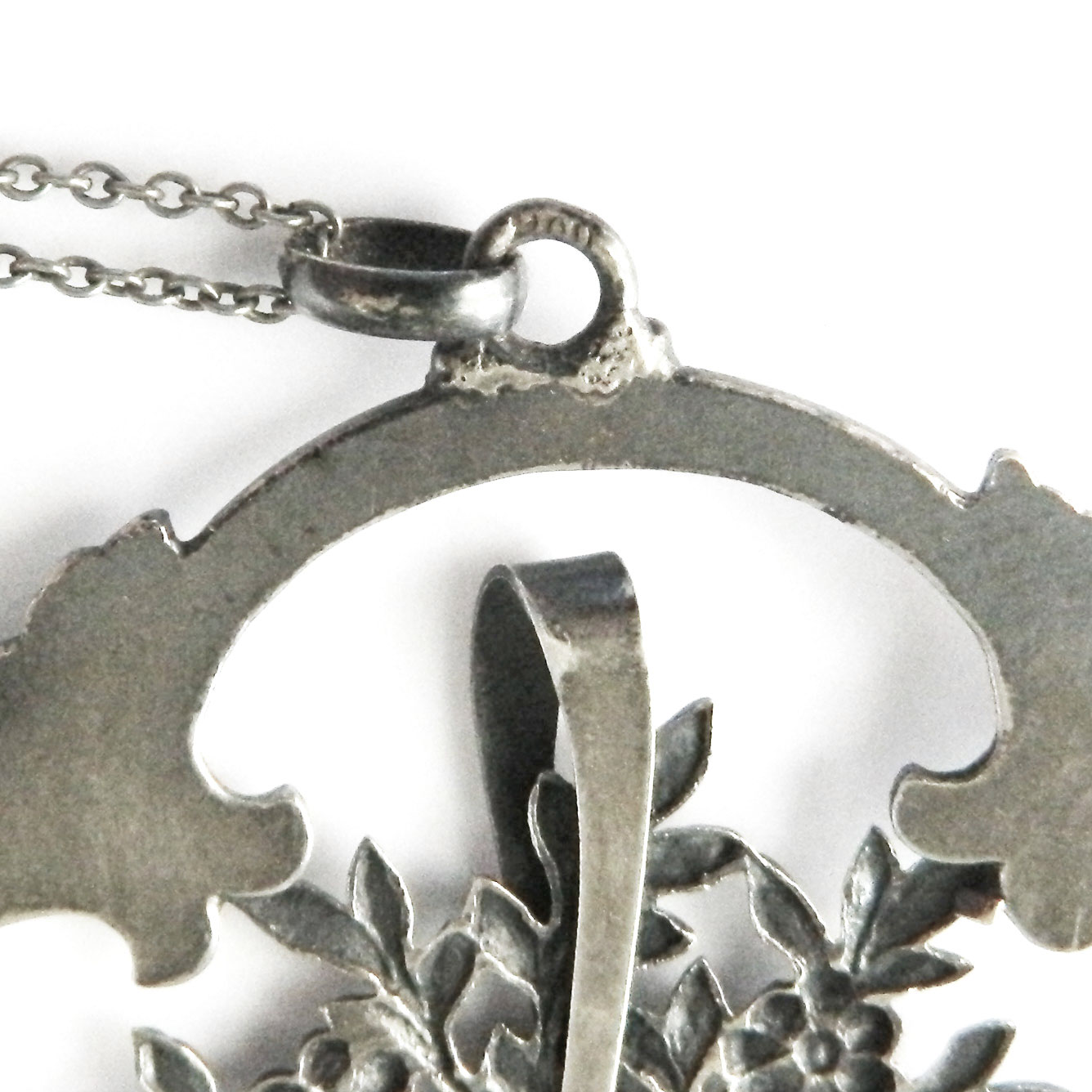 1940s Silver Flower Pot Pendant Necklace