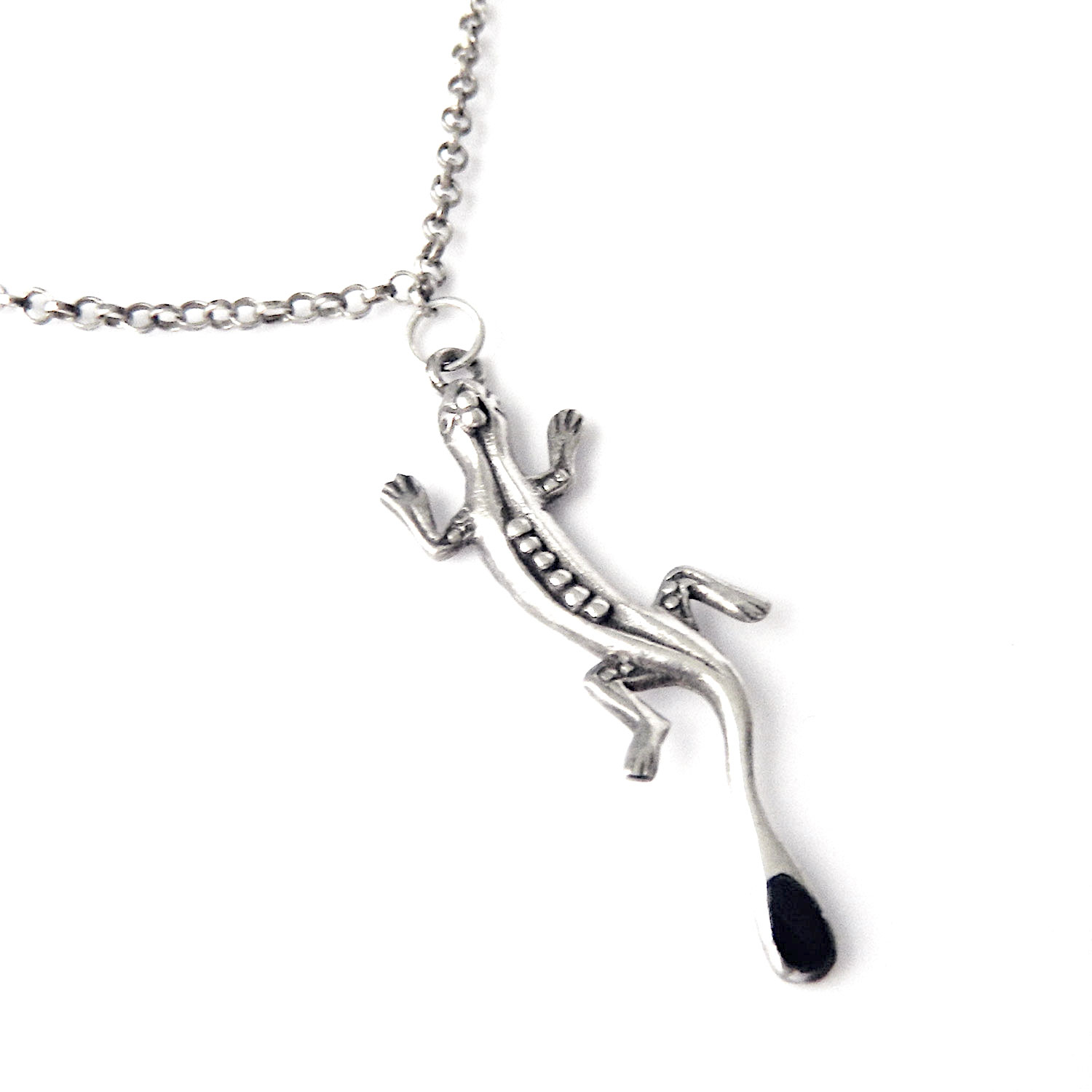 Sterling silver gecko pendant necklace