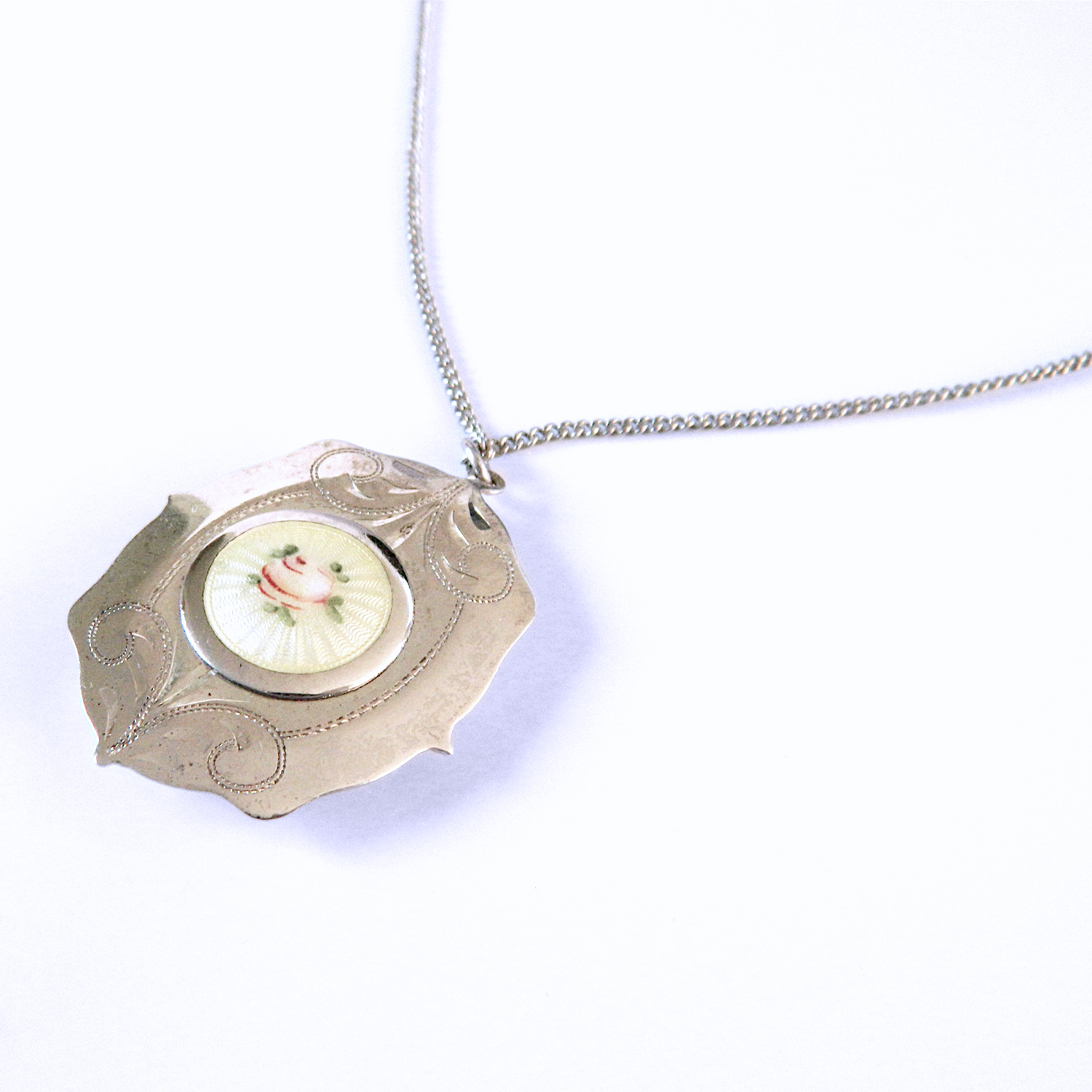 Sterling silver enameled rose locket 