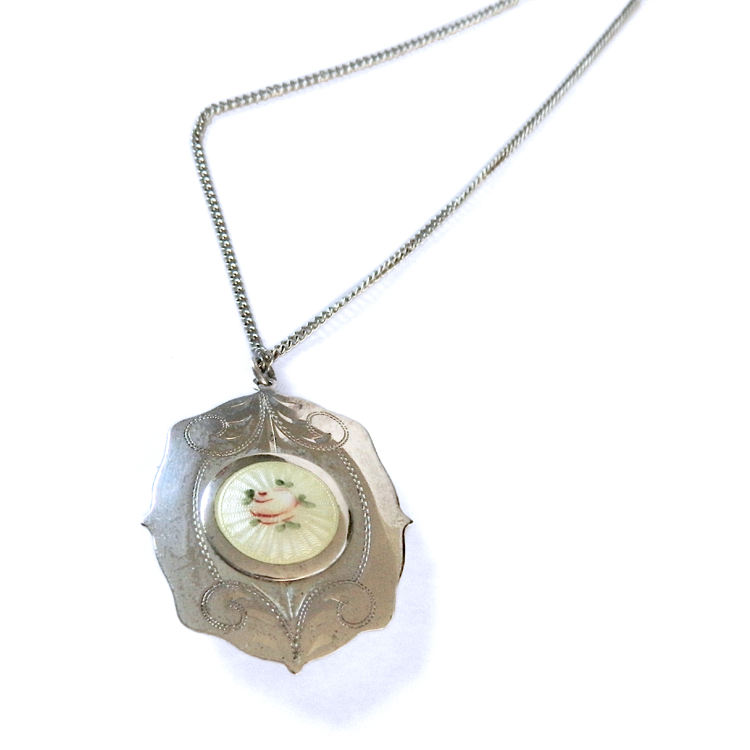 Sterling silver enameled rose locket 