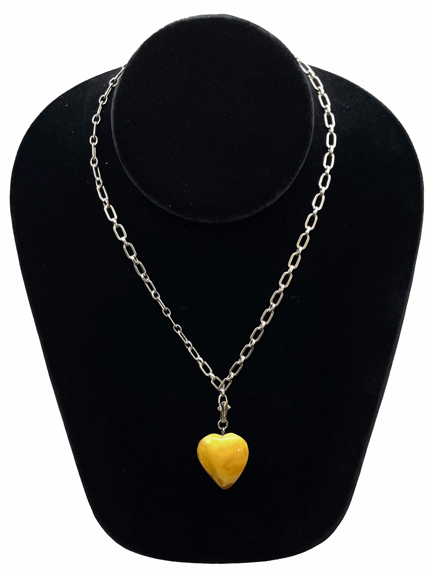 Sterling Silver Amber Heart Pendant Necklace