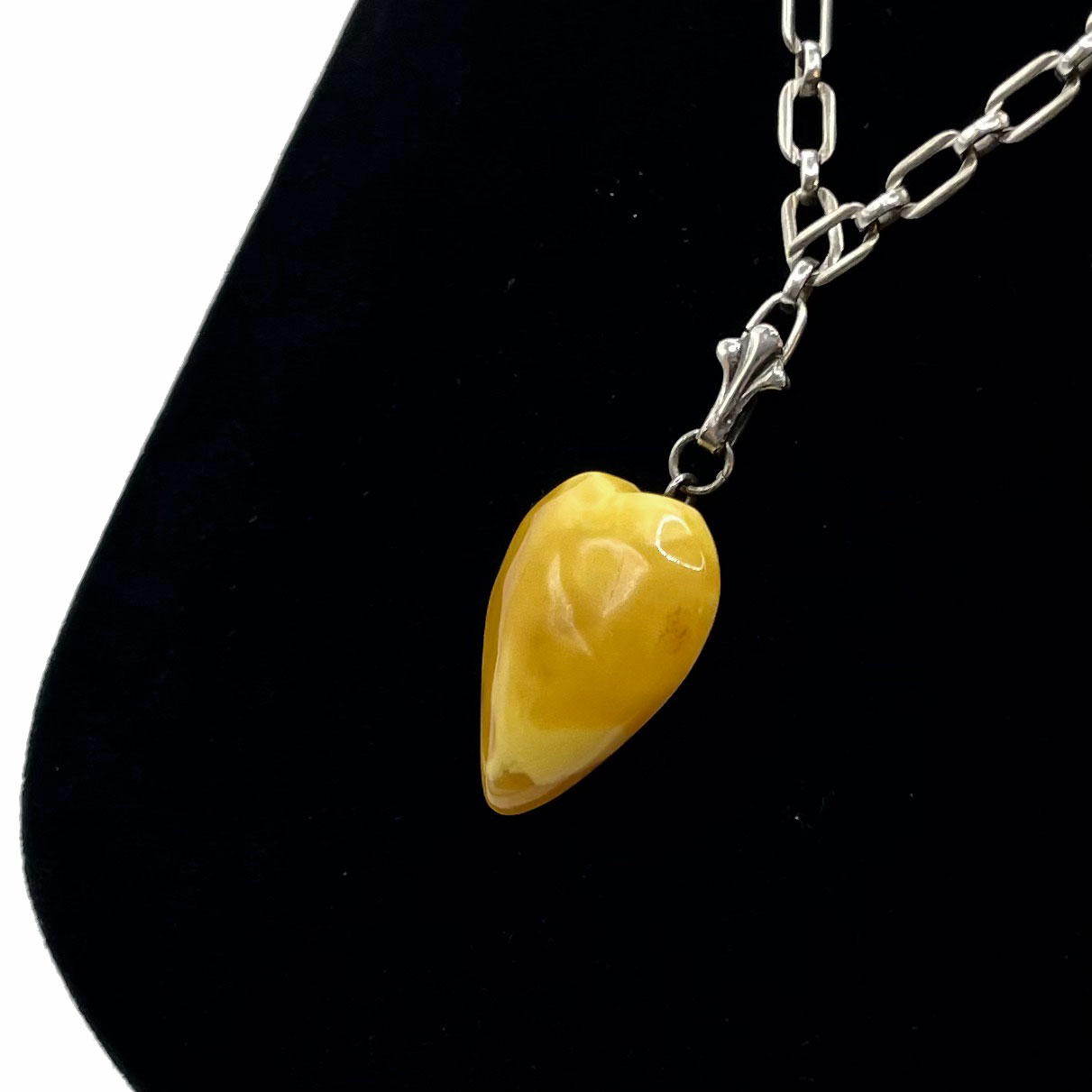 Sterling Silver Amber Heart Pendant Necklace
