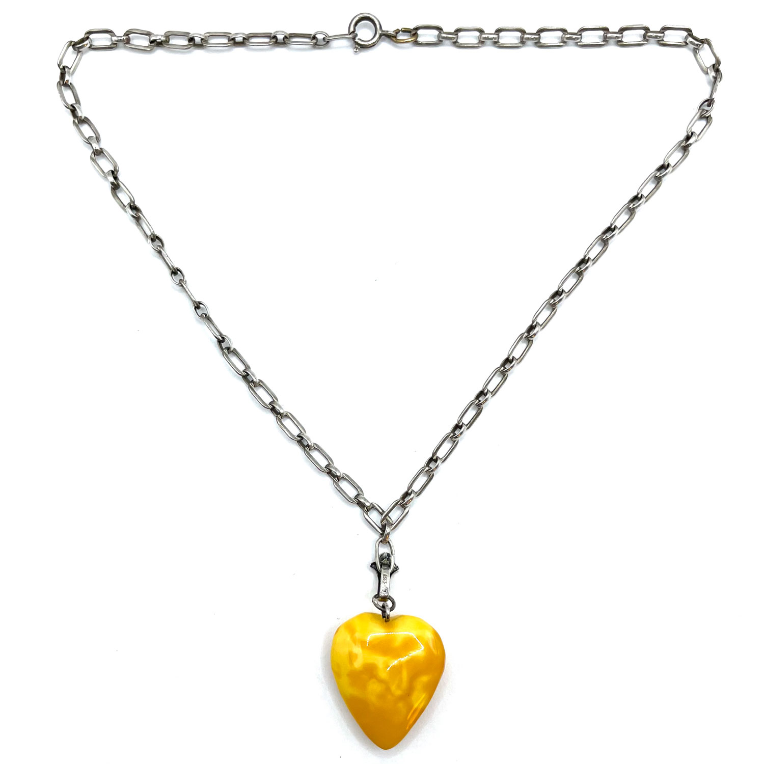 Sterling Silver Amber Heart Pendant Necklace