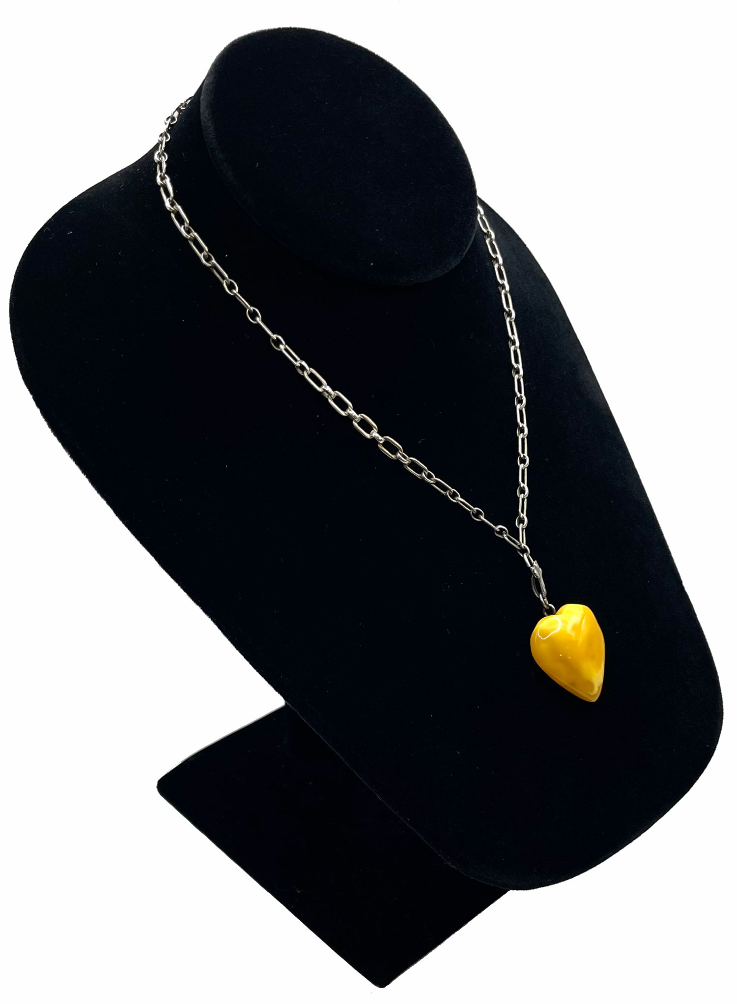 Sterling Silver Amber Heart Pendant Necklace