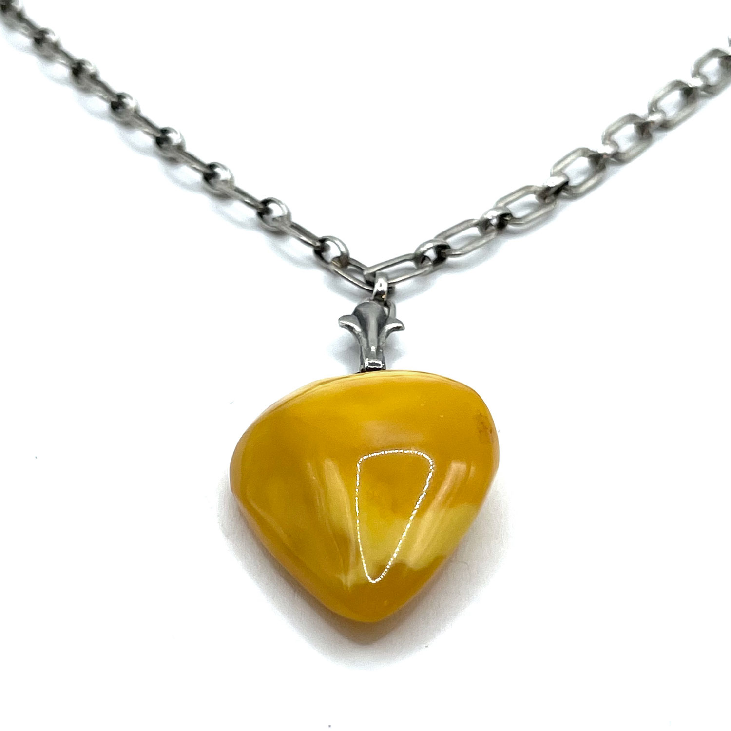 Sterling Silver Amber Heart Pendant Necklace