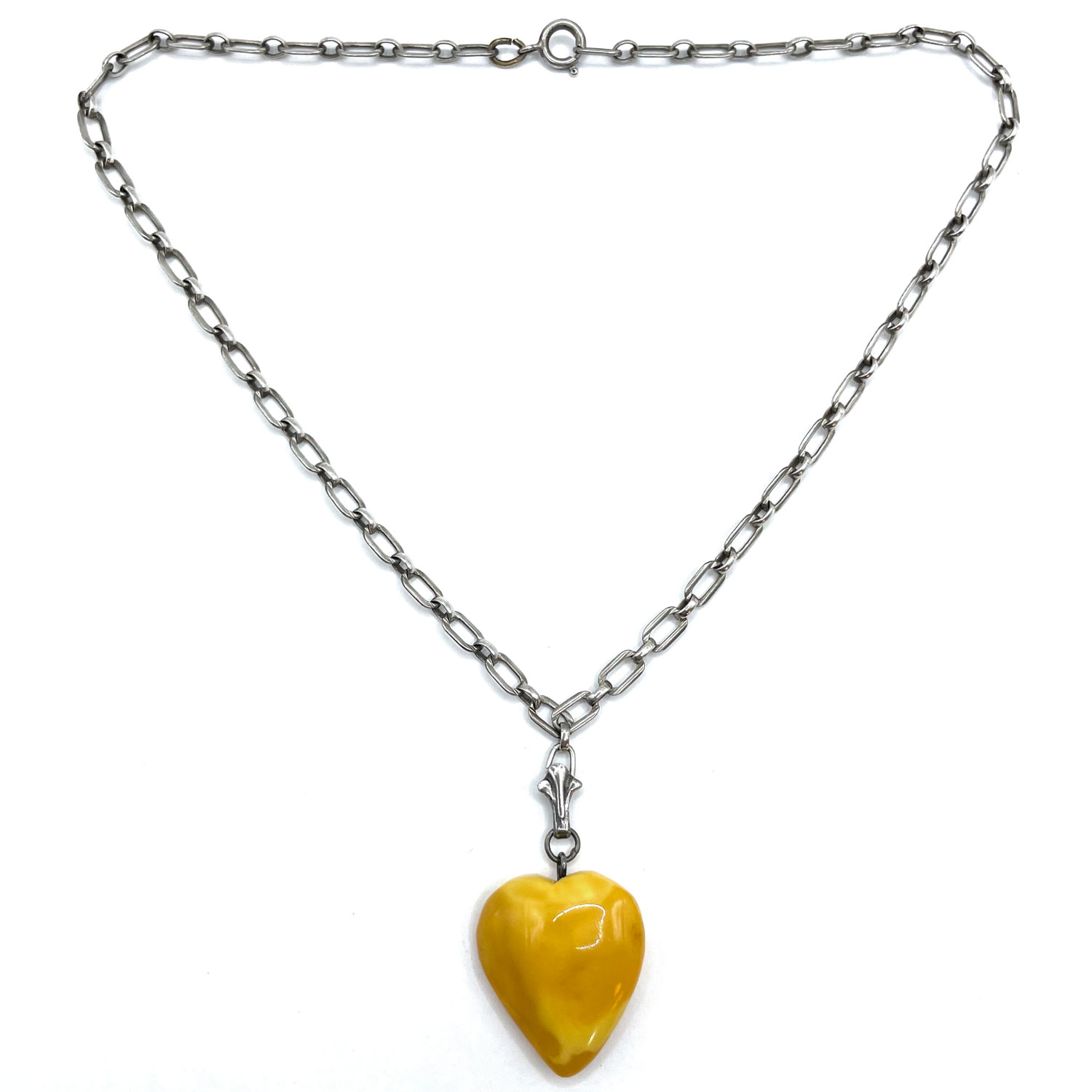 Sterling Silver Amber Heart Pendant Necklace