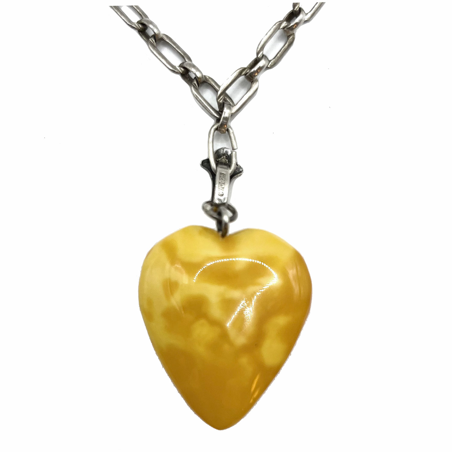 Sterling Silver Amber Heart Pendant Necklace