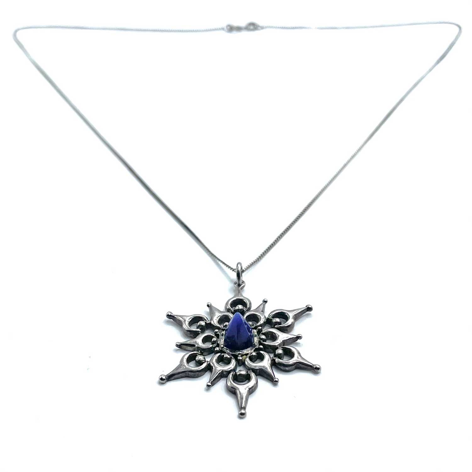 Sterling lapis snowflake necklace