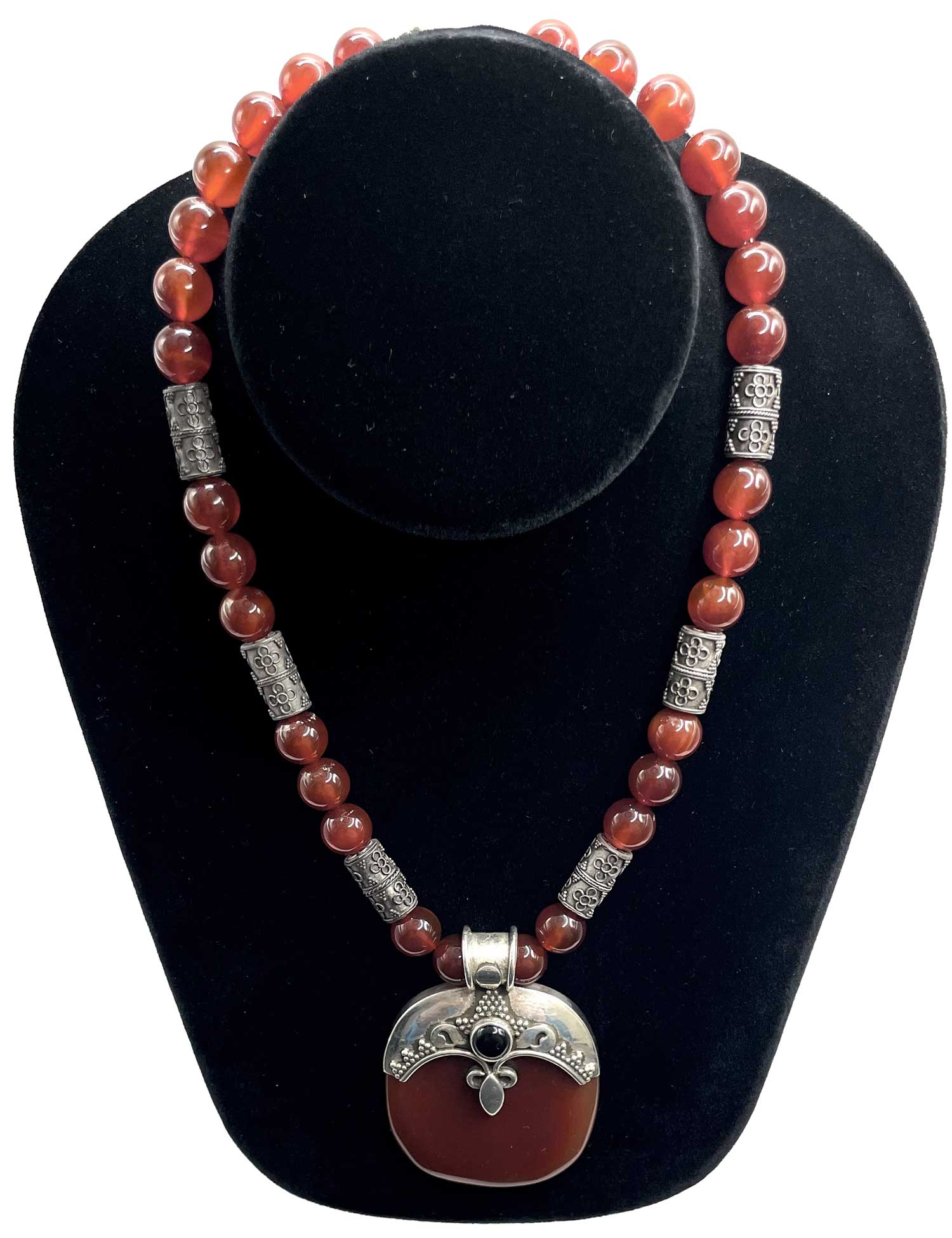 Sterling silver carnelian beaded necklace