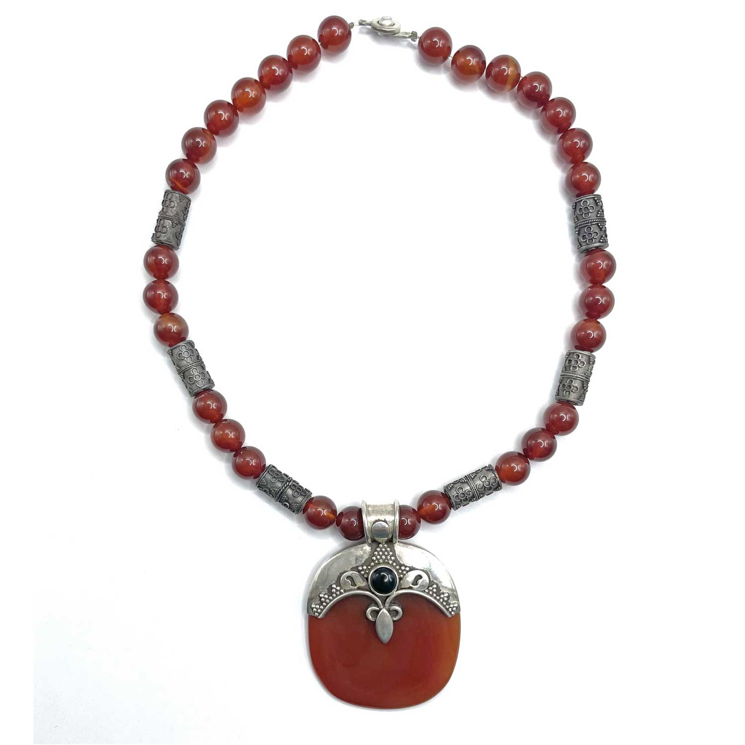 Sterling silver carnelian beaded necklace