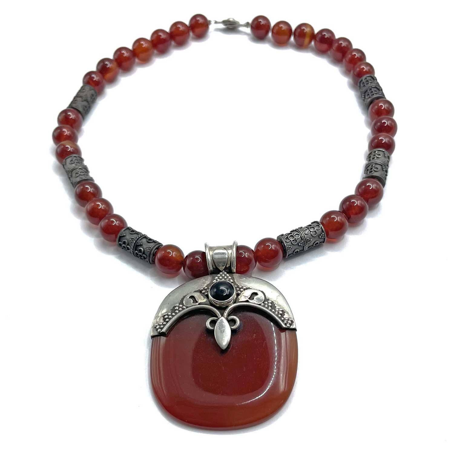 Sterling silver carnelian beaded necklace