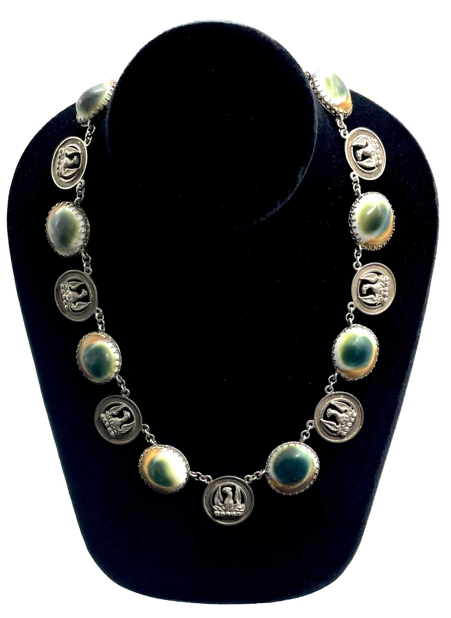 Antique operculum shell silver necklace