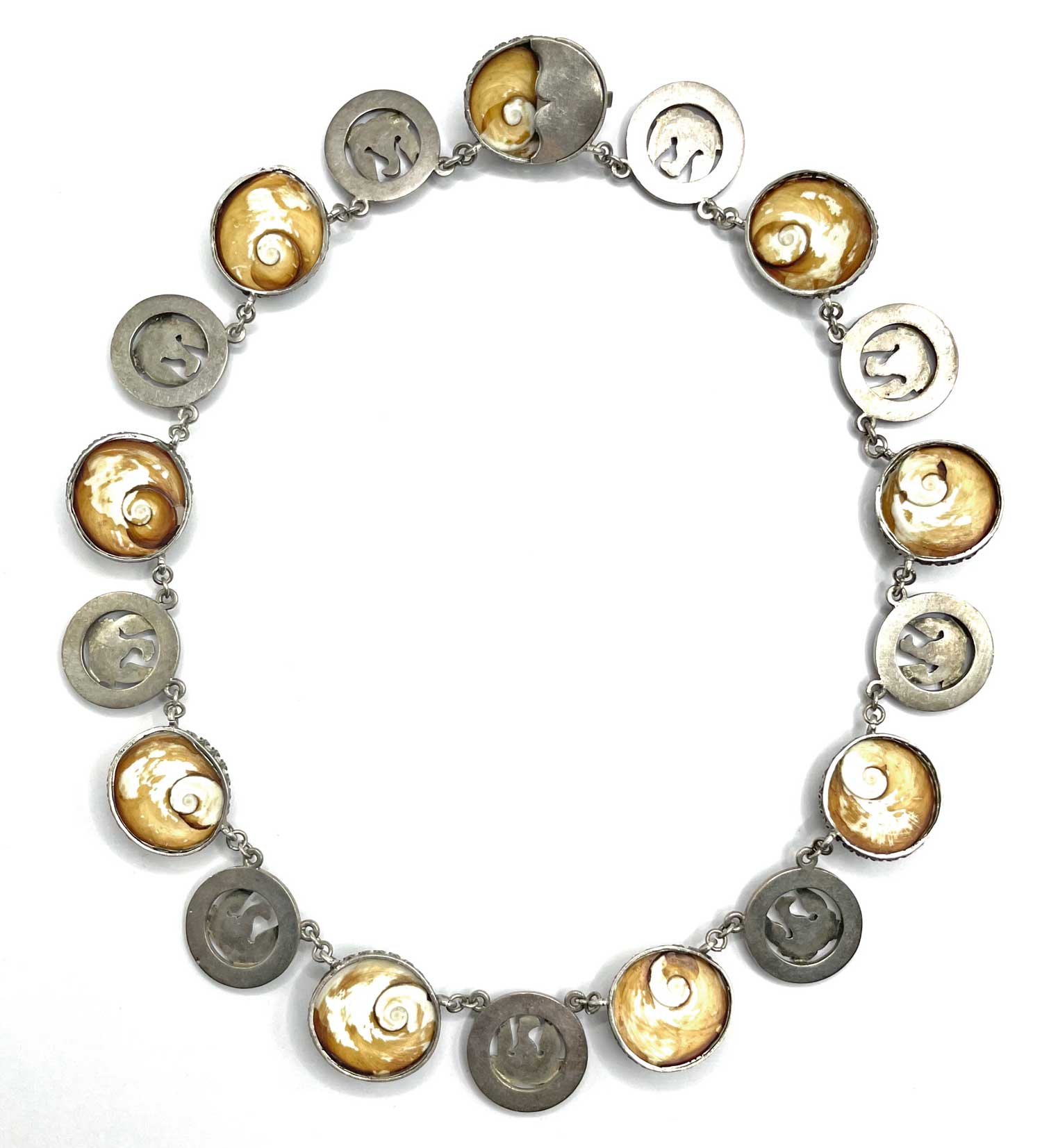 Antique operculum shell silver necklace