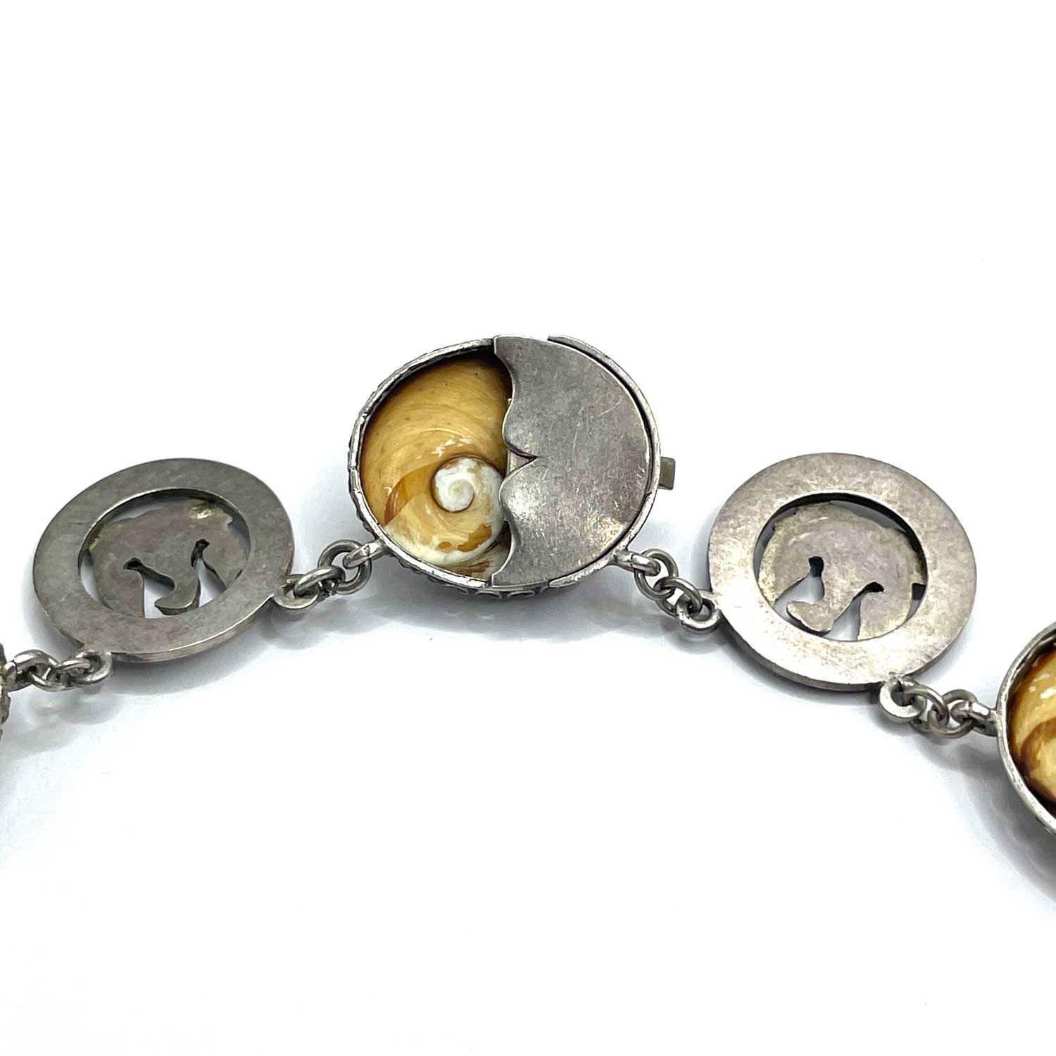 Antique operculum shell silver necklace