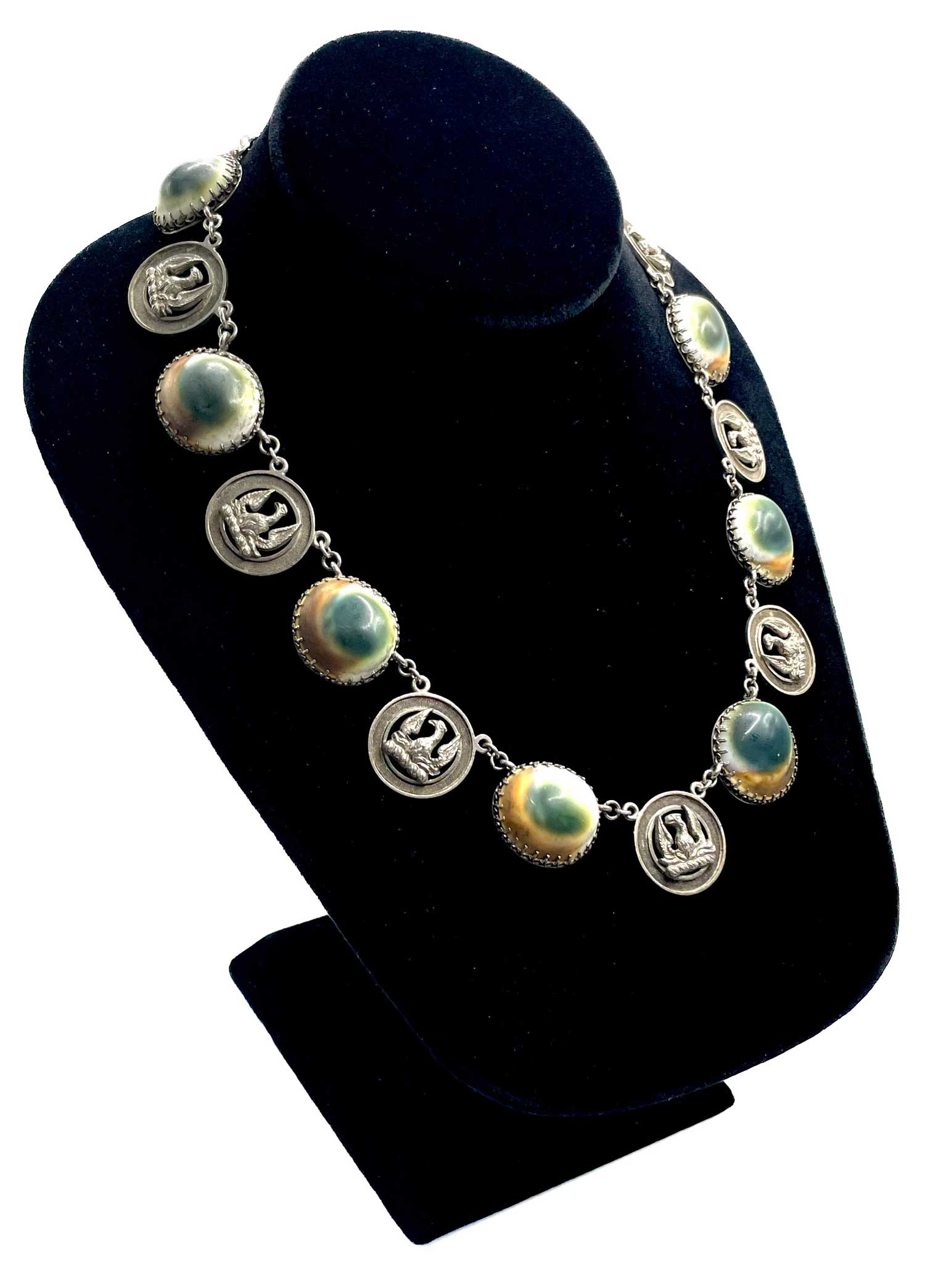 Antique operculum shell silver necklace