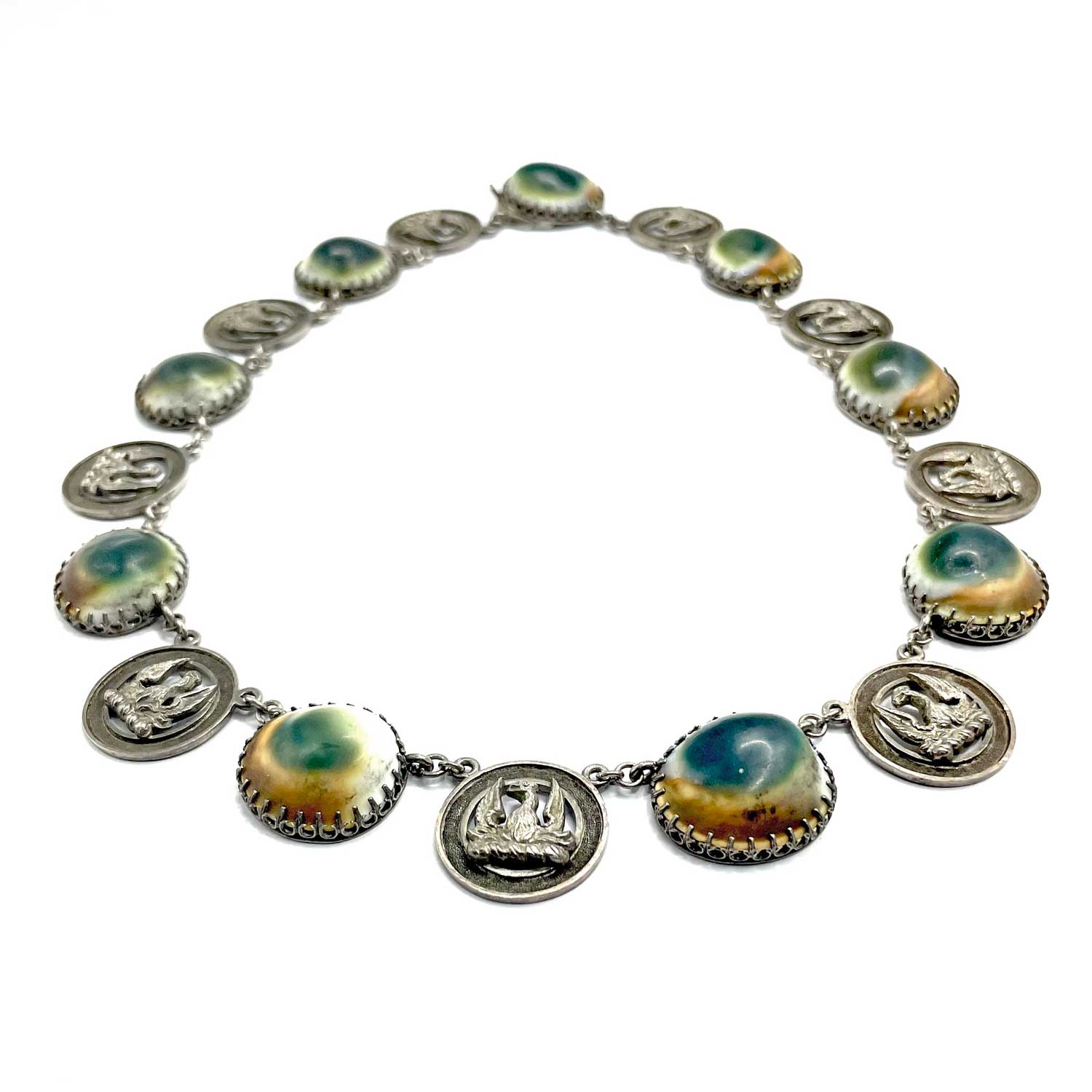 Antique operculum shell silver necklace