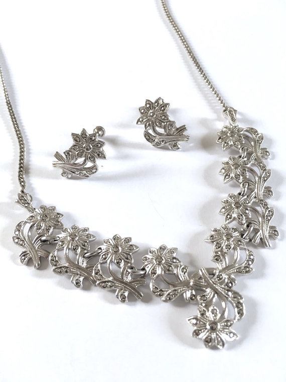 1940's sterling and marcasite necklace set