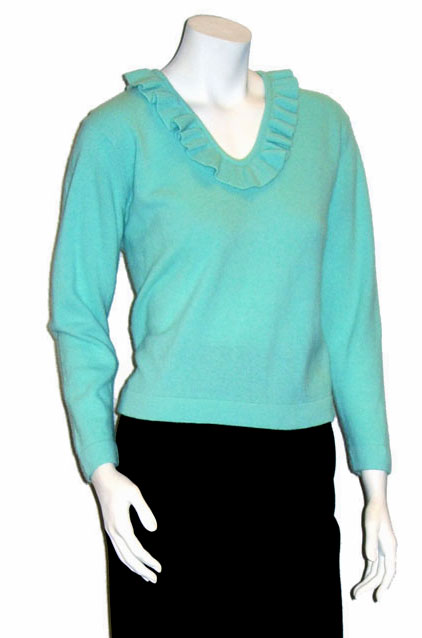Vintage 1960's aqua blue V neck sweater