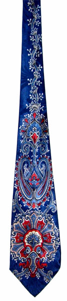 1940's blue paisley brocade satin tie