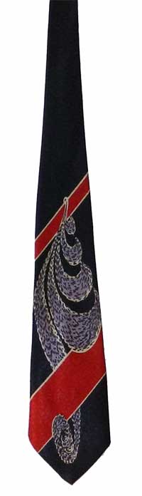 Bold 1940s blue and red brocade tie