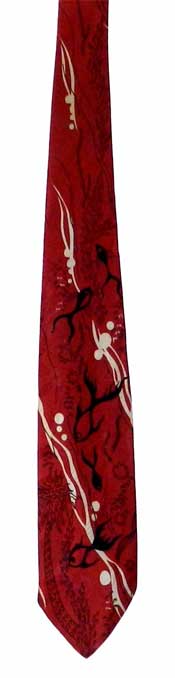 1940s undersea red and black silk tie