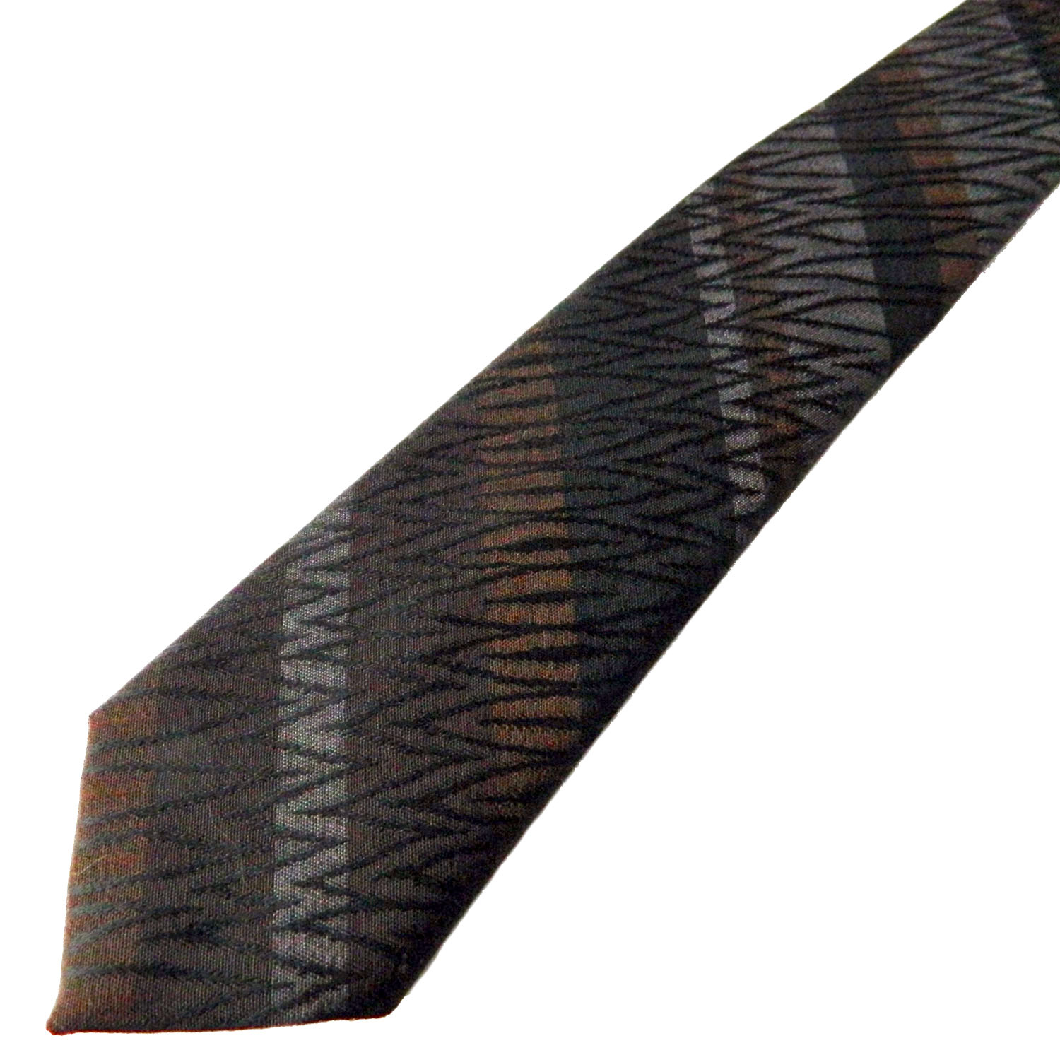 Brown and grey diagonally striped tie