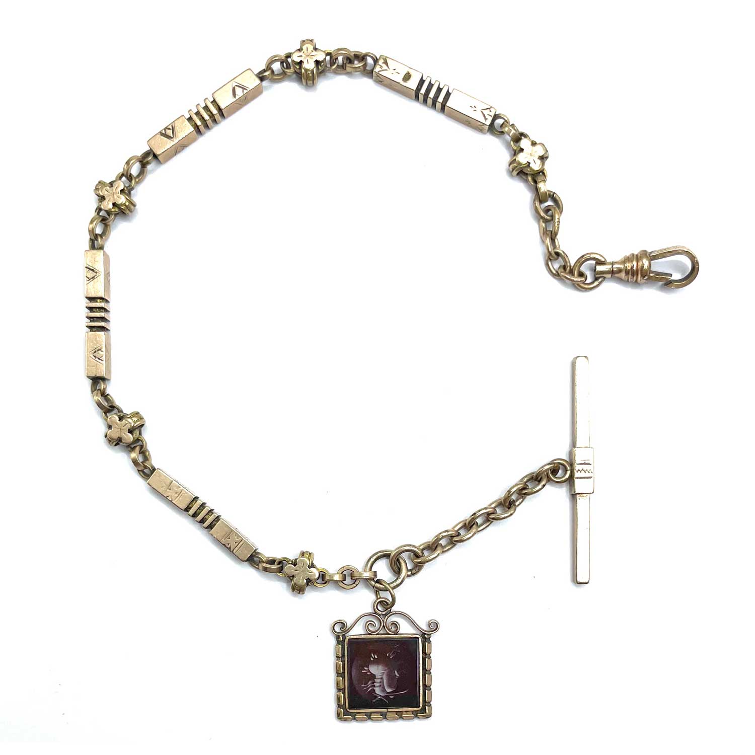 Antique pocket watch chain with carnelian fob