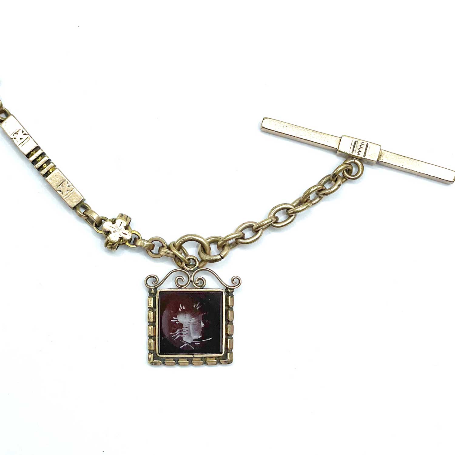 Antique pocket watch chain with carnelian fob