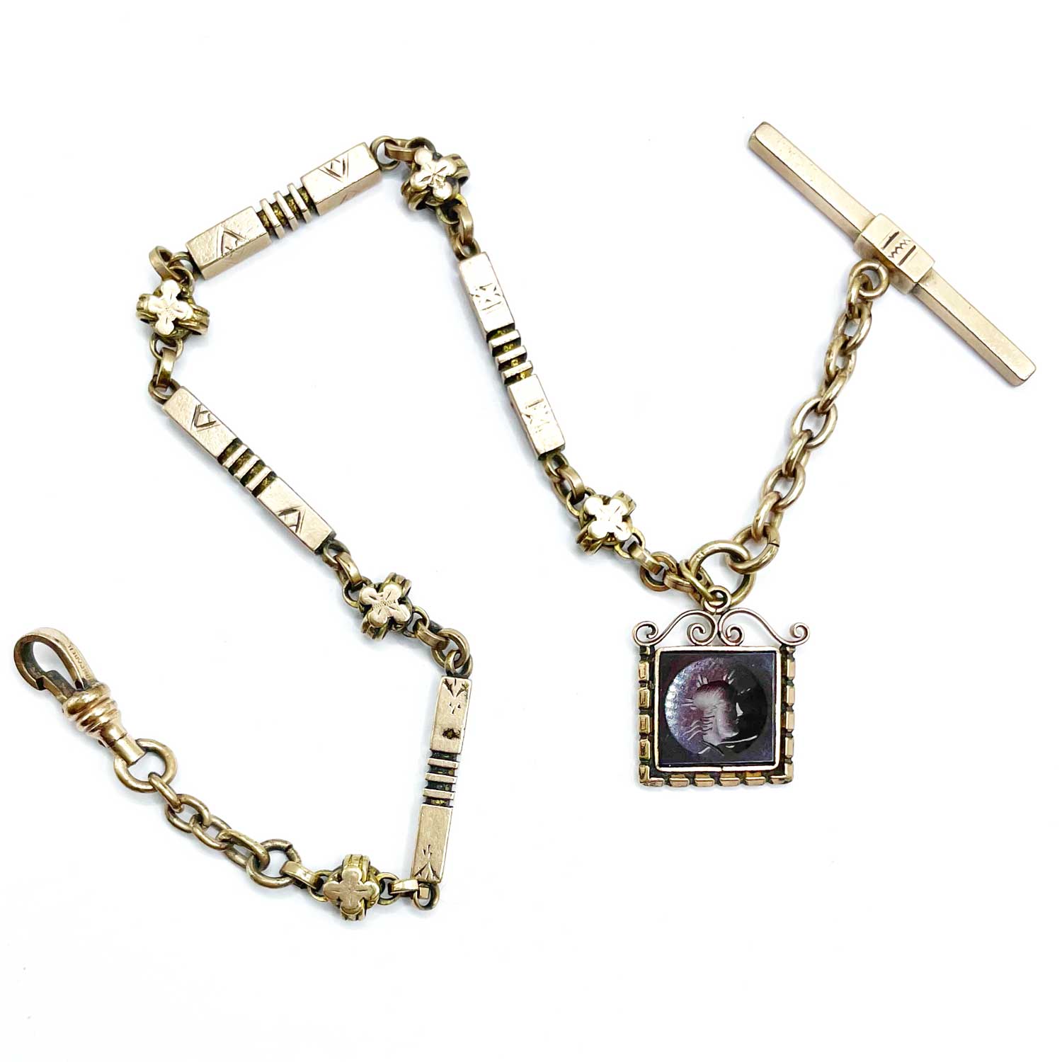 Antique pocket watch chain with carnelian fob