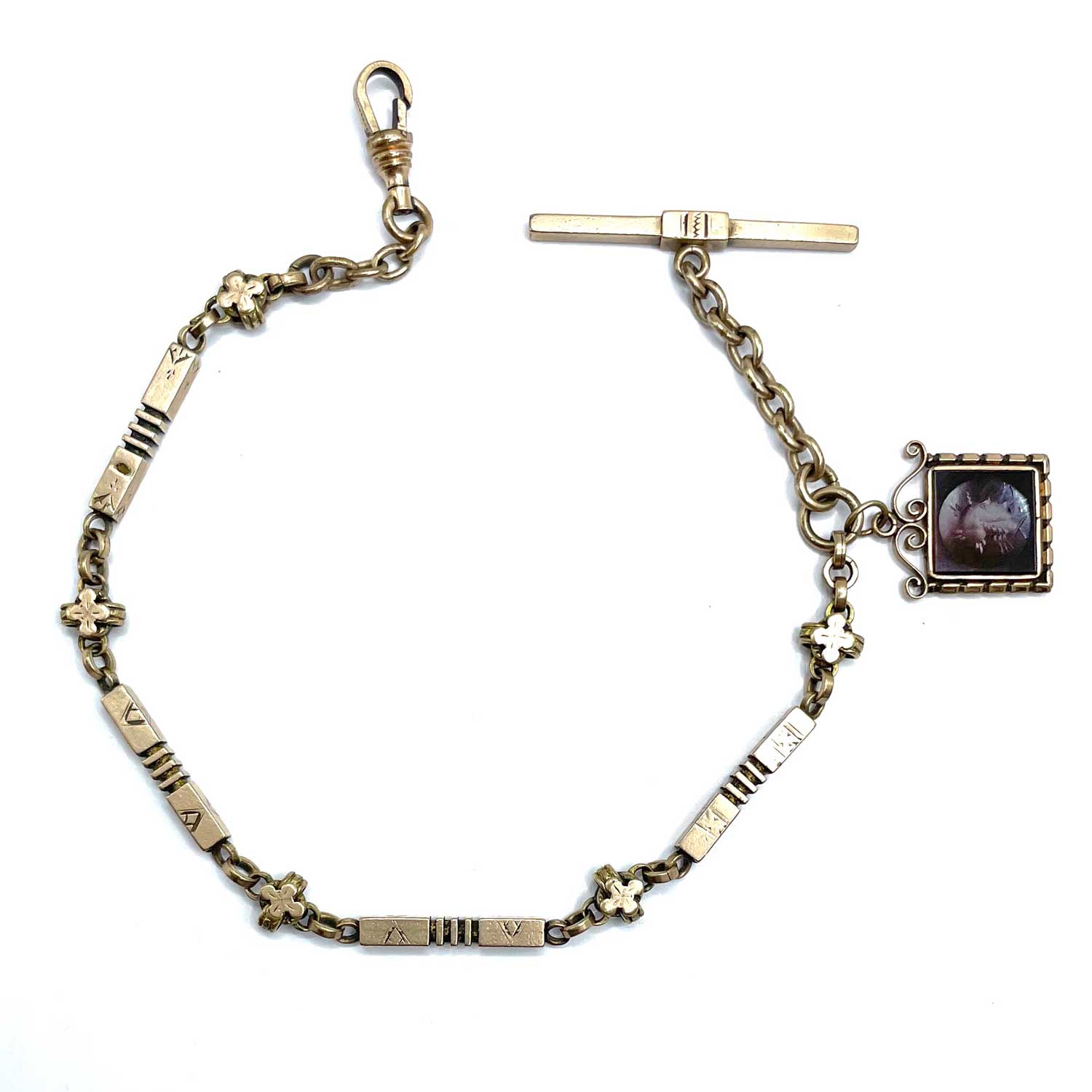 Antique pocket watch chain with carnelian fob