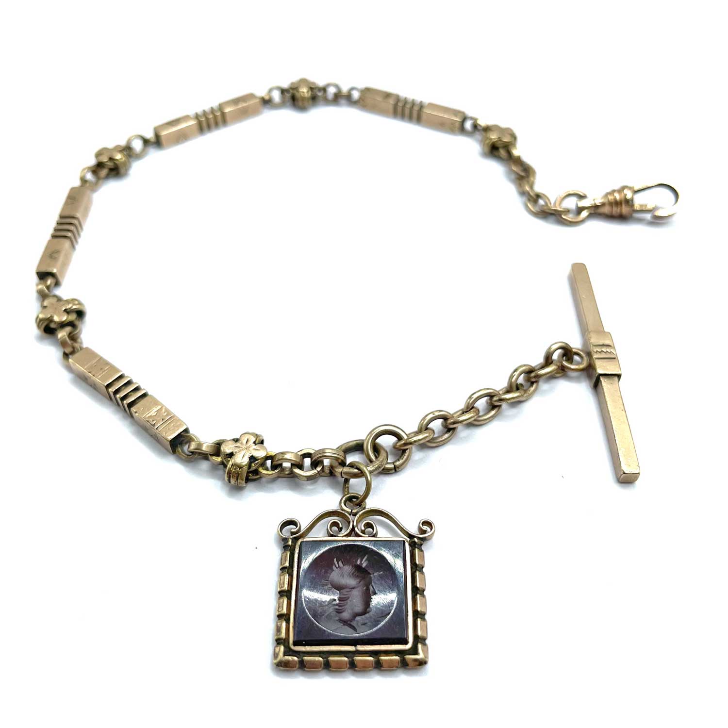 Antique pocket watch chain with carnelian fob